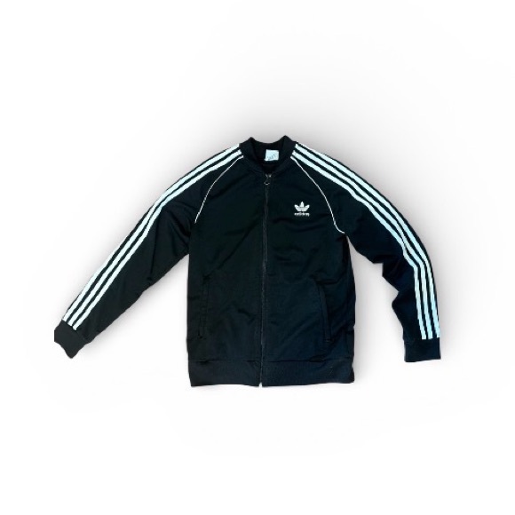 Youth Adidas Black Jacket with White Stripes - Picture 2 of 11
